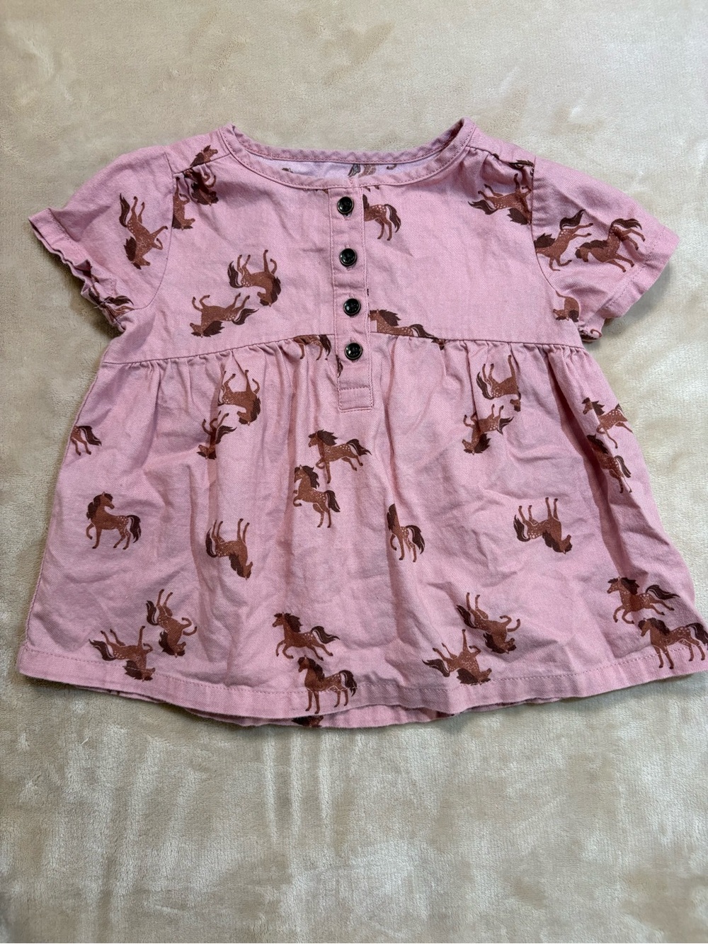 18M Girls Pink Horse Print Short-Sleeve Top